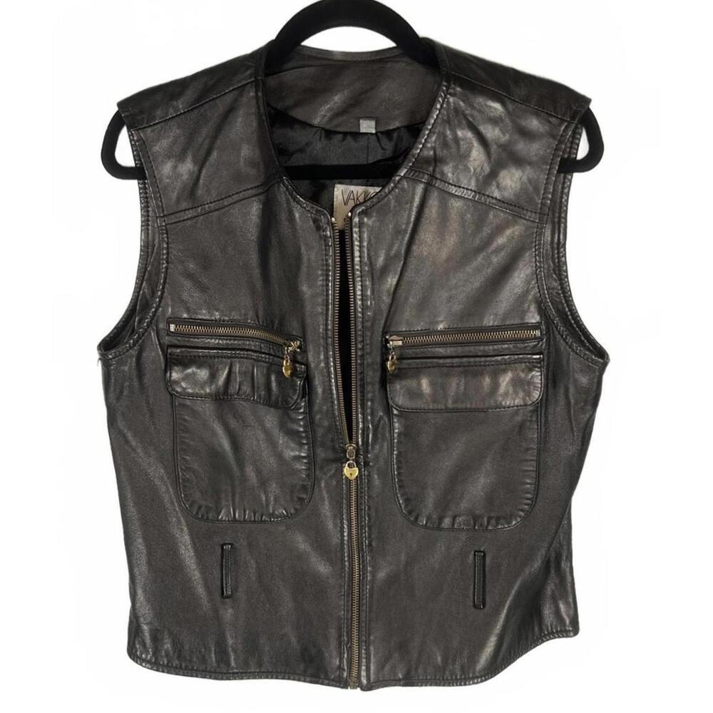 90s Vintage Vakko Leather Vest Biker•High-End Streetwear•Gorpcore• Med
